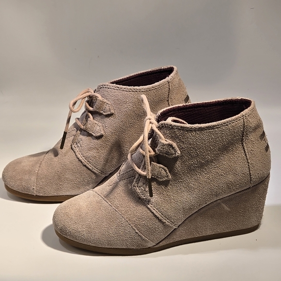 Toms Women's Kala Suede Ankle Boots Lace-Up Wedge Booties Desert Tan Size US 7 - Picture 3 of 16